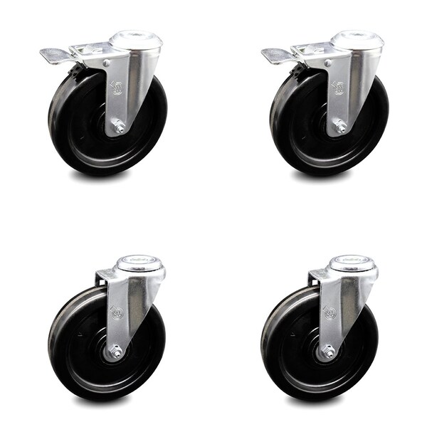 6 Inch Phenolic Wheel Swivel Bolt Hole Caster Set with 2 Total Lock Brake SCC
